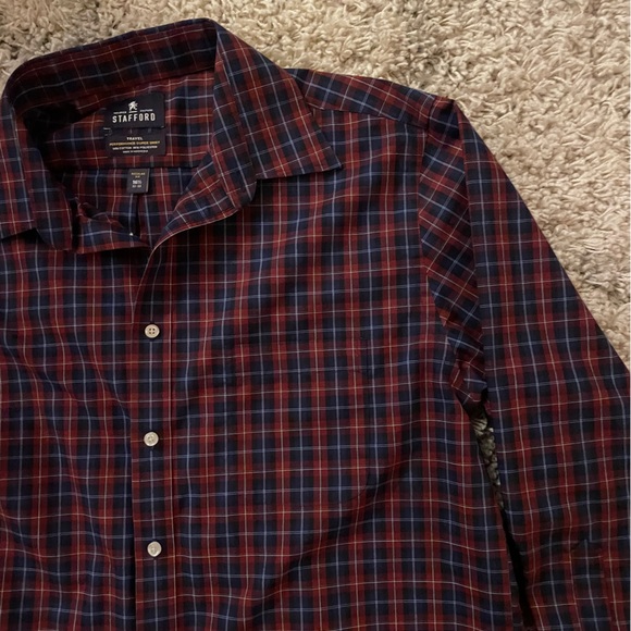 Stafford Red and Blue Checkered Button Down Shirt Size 16.5 - Picture 3 of 8